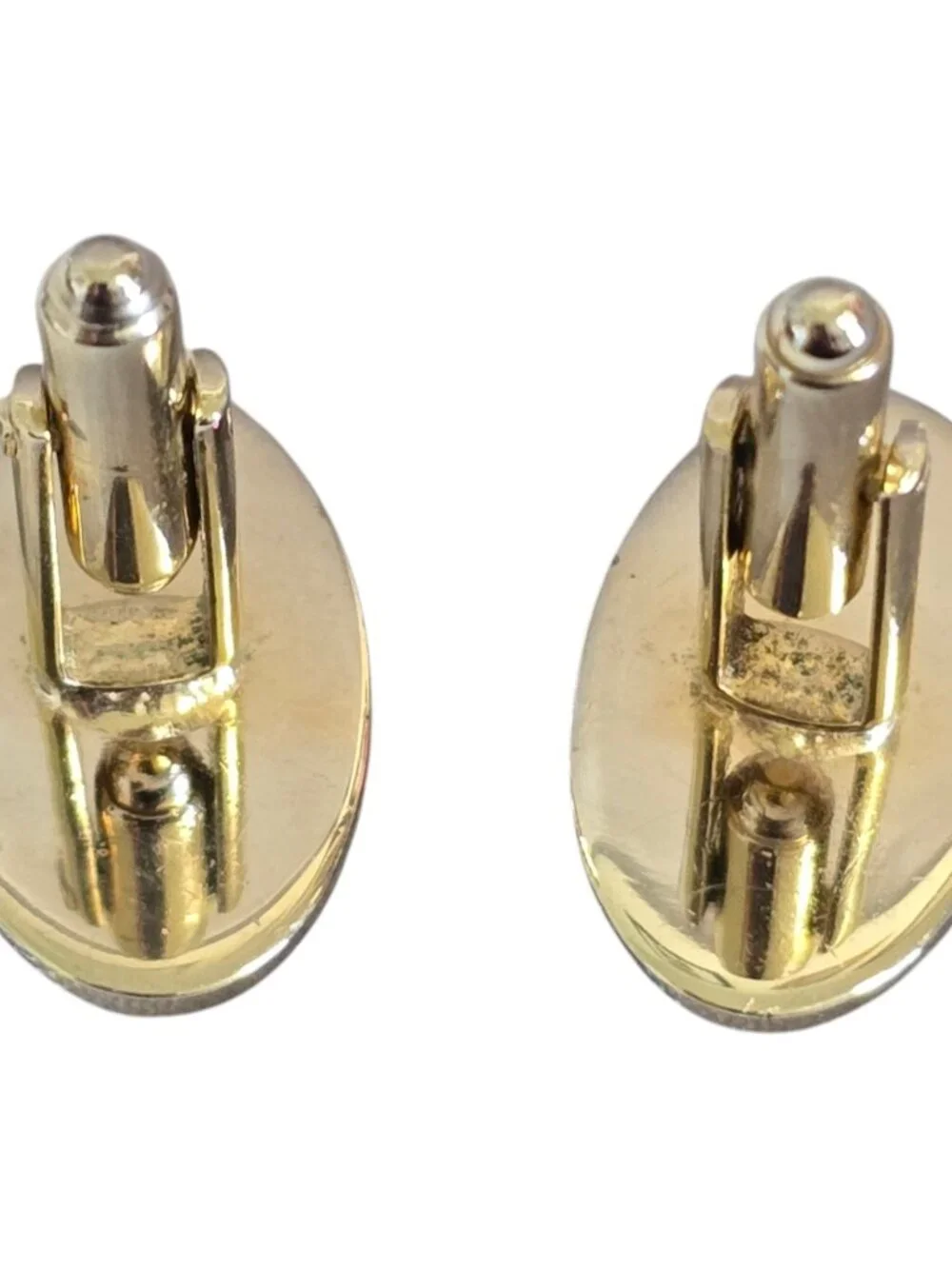 Vintage Dante Gold Tone Oval Cufflinks Green Stone 4-Prong Setting
